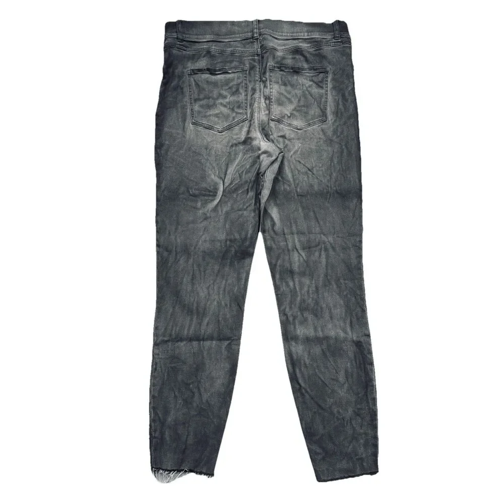Spanx Pull On Ankle Jeans XL (33x26) Gray Tie Dye Cloud Distress Stretch Womens